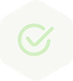 Green checkmark inside a hexagon on a light background.
