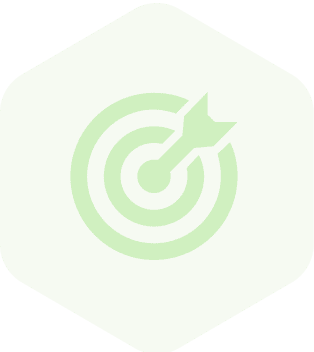 Green target with an arrow hitting the center on a white background.
