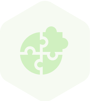 Four green puzzle pieces forming a circle with one piece lifted.