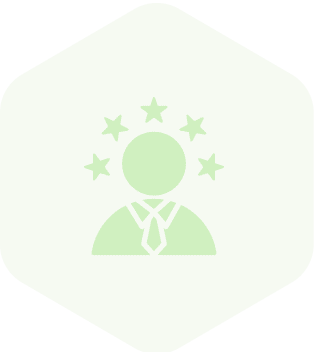 Green icon of a person with stars around the head.